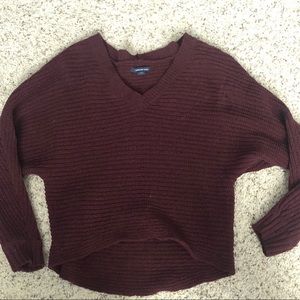 Women’s maroon crop v-neck sweater